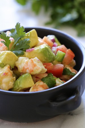 In this Zesty Lime, Shrimp and Avocado Salad recipe, healthy avocados play a starring role! (Credit: skinnytaste.com)
