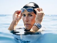 In 2013, Diana Nyad swam the Florida Straits, 110 miles, without a shark cage in 53 hours.  She was 64 years old.
Credit: Steven Lippman