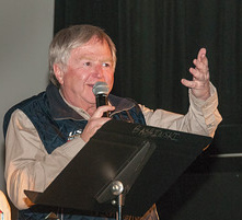 "Bernie Weichsel speaks at the Jerry Awards at the Ishpeming 100 Film Festival during Skiing History Week in Steamboat Springs."