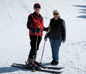 John Andrew and his wife Jewel on the slopes of Pine Creek Ski Area in Wyoming last February. Photo courtesy of the Andrews