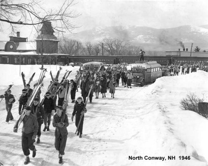 Ski train unloads in North Conway, NH, circa 1946. Credit: Dick Smith