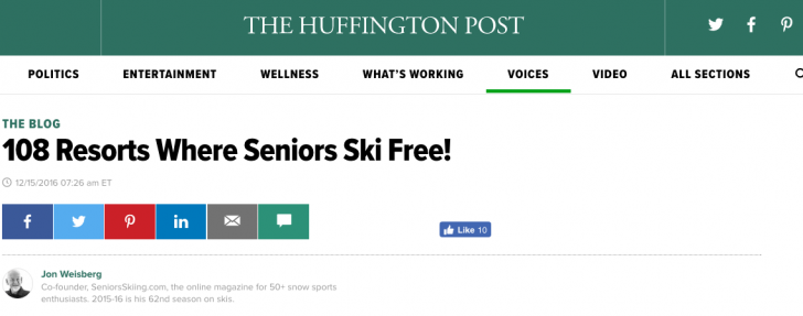 Where Seniors Can Ski For FREE: Huff Post
