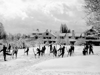 A ski class practicing kick turns at Peckett's-on-Sugar Hill, 1930s, where, for the first time, Americans could take lessons with skilled Austrian.
Credit: Concord Monitor