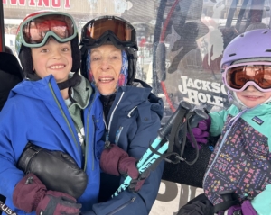 93YO Francoise Roux with two great-grandchldren at Jackson Hole